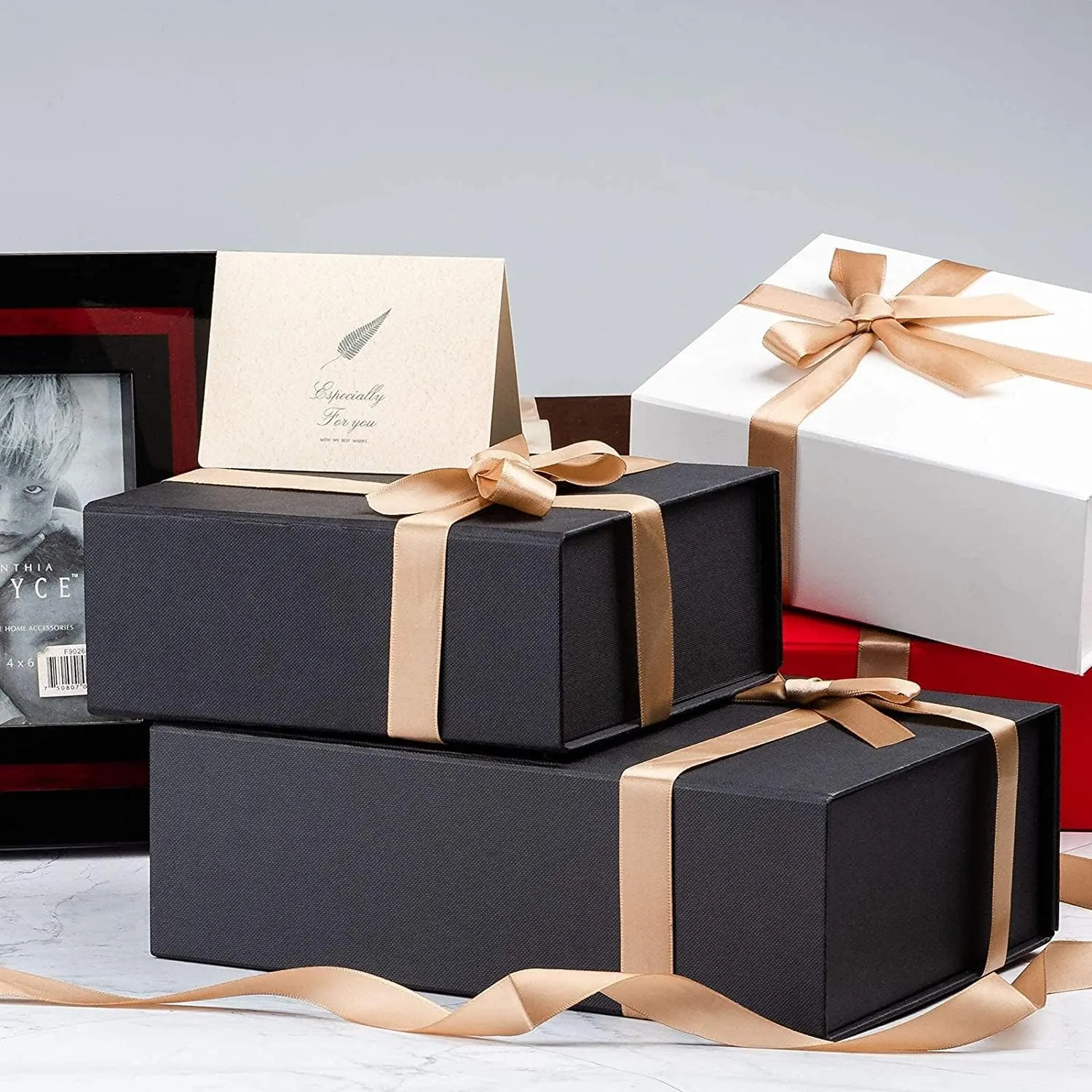 LIFELUM Gift Box 13.5''x10''x4'' Large Black Groomsmen Gifts Boxes with Magnetic Lids Birthday Luxury Gift Box for Men Groomsman Proposal Gifts Contains Card, Ribbon, Filler