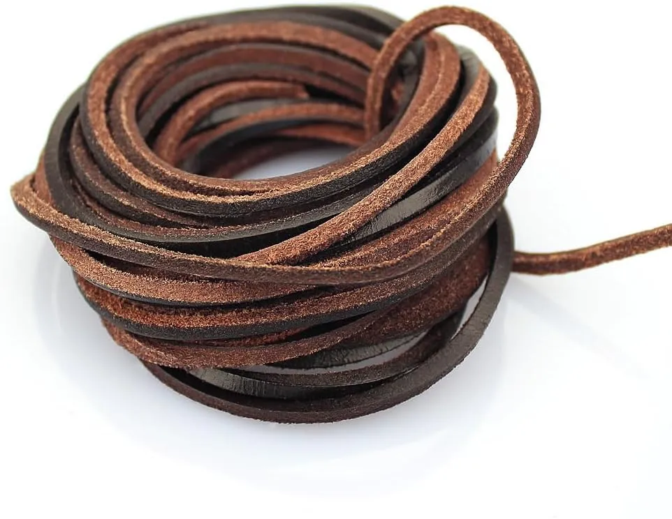 LolliBeads (TM) 3mm Flat Genuine Leather Strip Cord Braiding String Dark Brown Espresso (5 Yards)