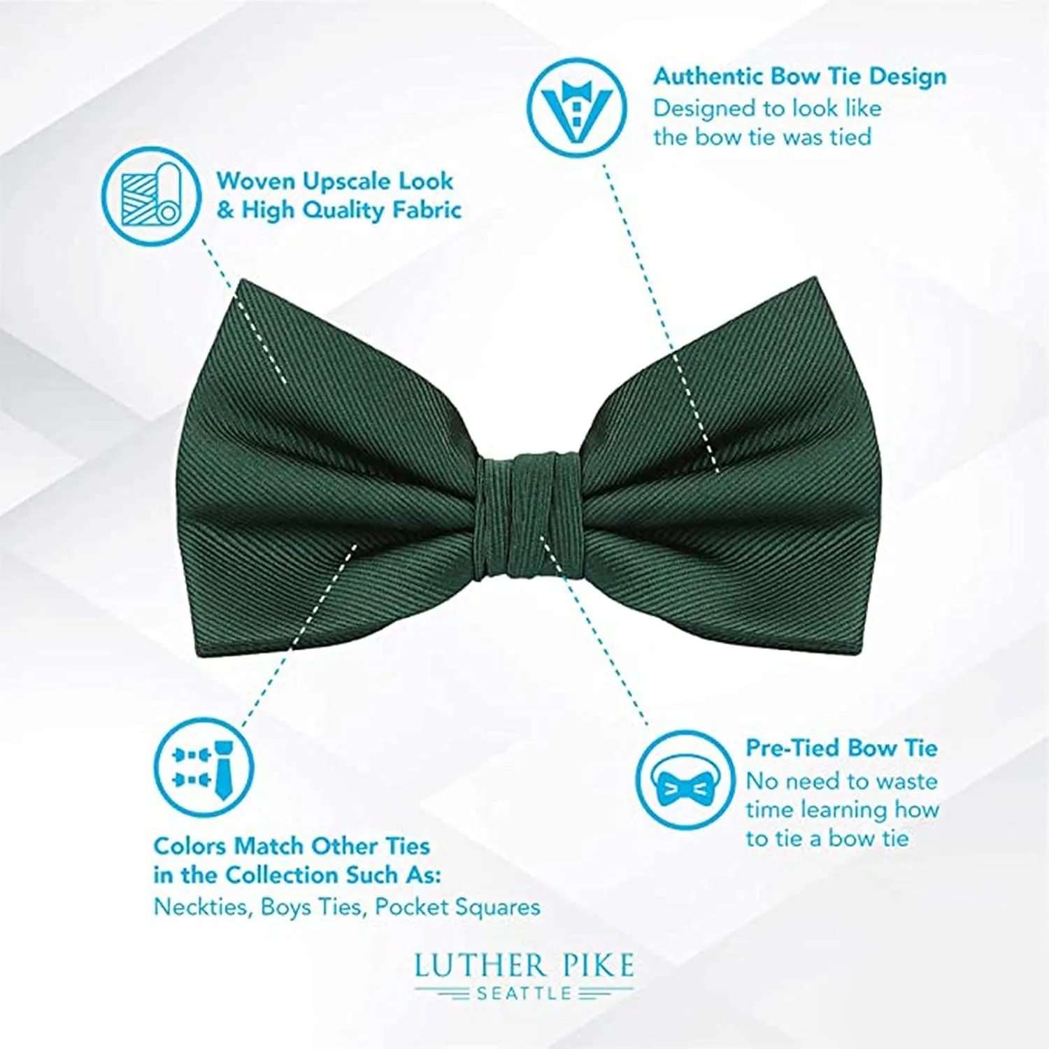 LUTHER PIKE SEATTLE Bow Ties For Men - Mens Woven Pre Tied Bowties, Bowtie Tuxedo Solid Color Formal Bow Tie for Costume
