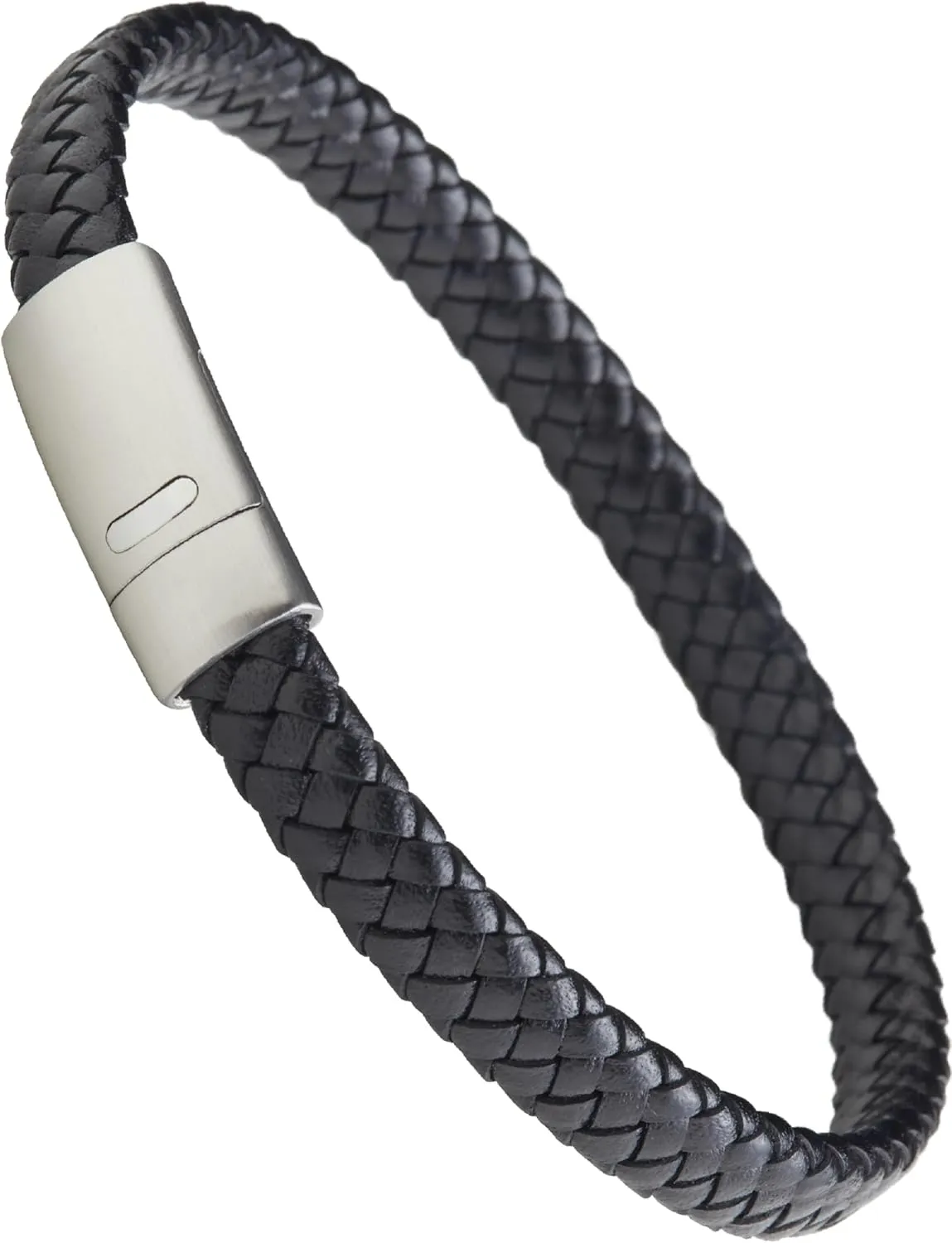 LUXAR Mens Genuine Leather Bracelet | Interwoven Black Leather Bracelets with Brush Stainless Steel Clasp | Minimalist, Designer Jewelry for Men