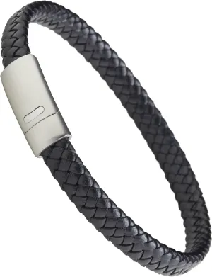 LUXAR Mens Genuine Leather Bracelet | Interwoven Black Leather Bracelets with Brush Stainless Steel Clasp | Minimalist, Designer Jewelry for Men