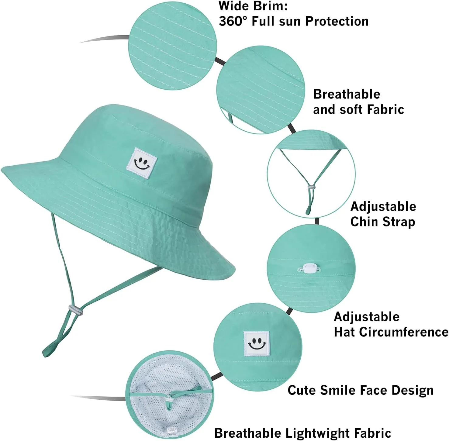MaxNova Baby Sun Hat Smile Face UPF 50  Toddler Bucket Hat for Boys Girls 0-7 Years
