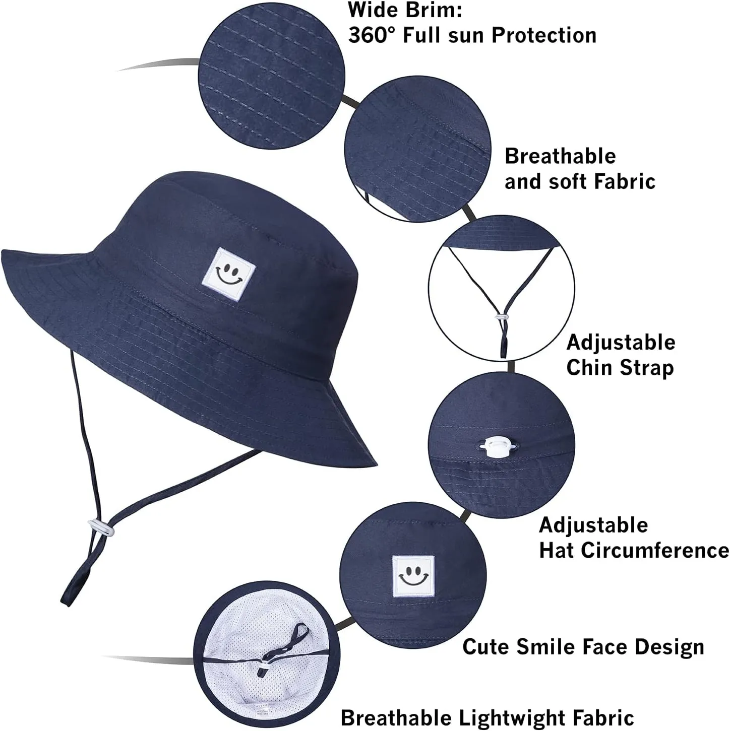 MaxNova Baby Sun Hat Smile Face UPF 50  Toddler Bucket Hat for Boys Girls 0-7 Years