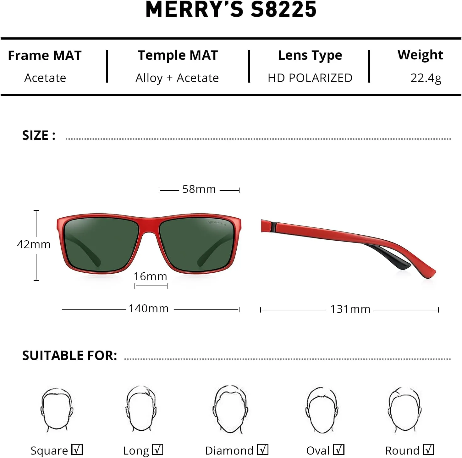 MERRY'S Men Polarized Sunglasses Male Women Outdoor Fishing Sun glasses