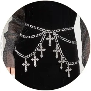 Milakoo Cross Pendant Waist Chains for Women Y2K Goth Punk Style Multilayer Chain Belt Grunge Cross Belt