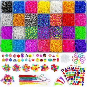 Momo's Den Rubber Band Bracelet Kit Rainbow Color Bands Bracelet Making kit Rubber Band 12100  Loom Bracelet Kit, Big Giftable Case with Premium Quality Accessories, 28 Colors Refill Kit Boy & Girl