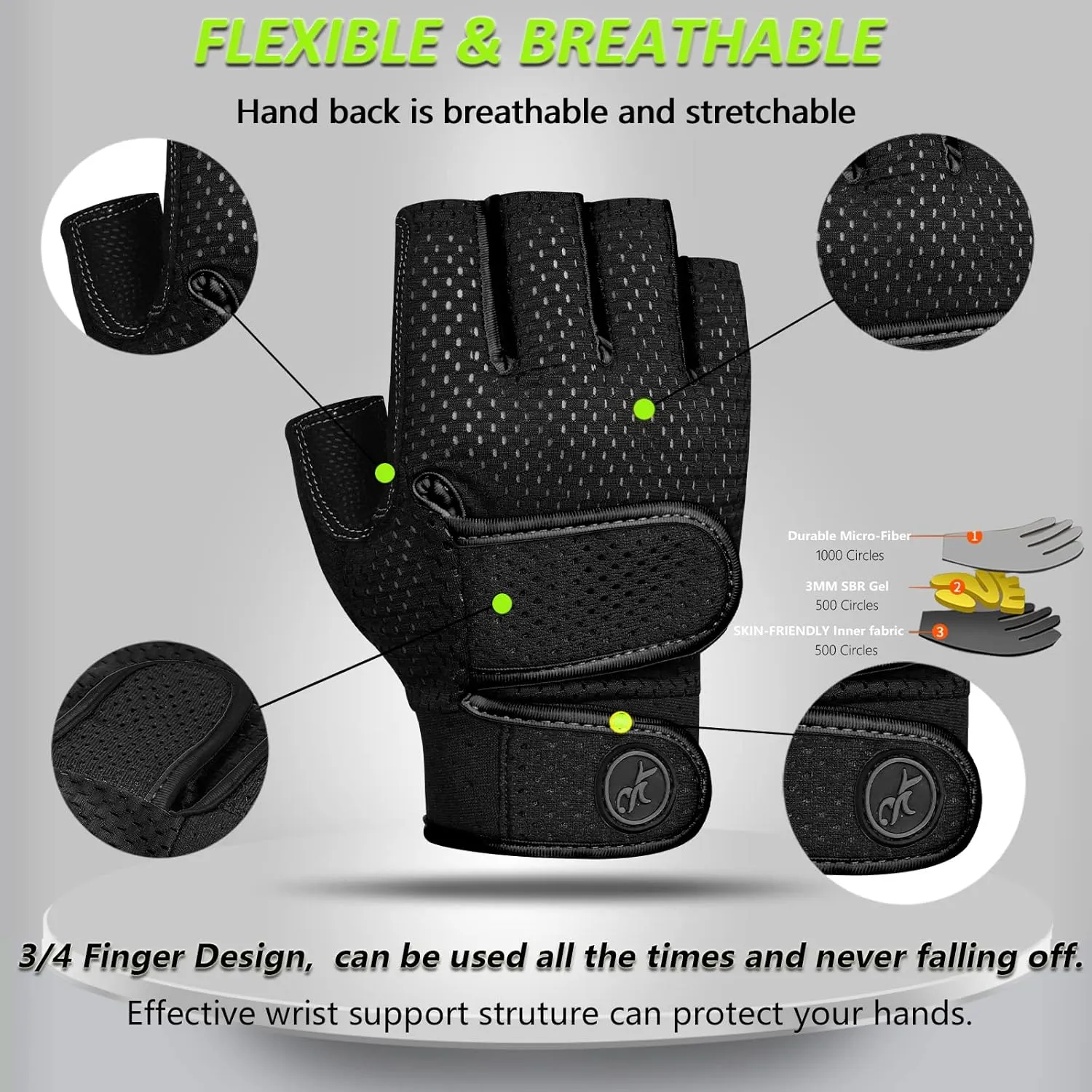 MOREOK Workout Gloves Padded Weight Lifting Gloves for Men/Women, [3MM Gel] Fingerless Grip Gym Gloves Fitness Gloves for Exercise,Hanging,Weightlifting, Cycling, Pull ups, Rowing