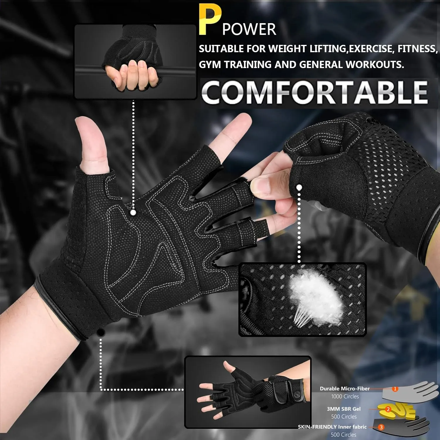 MOREOK Workout Gloves Padded Weight Lifting Gloves for Men/Women, [3MM Gel] Fingerless Grip Gym Gloves Fitness Gloves for Exercise,Hanging,Weightlifting, Cycling, Pull ups, Rowing