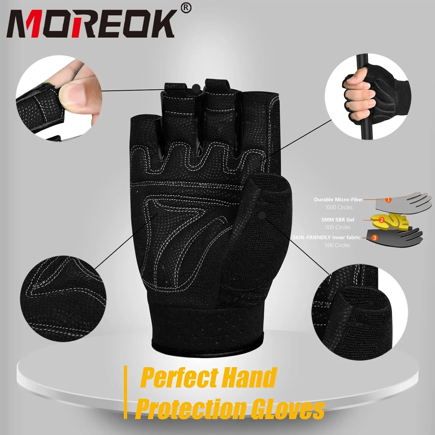 MOREOK Workout Gloves Padded Weight Lifting Gloves for Men/Women, [3MM Gel] Fingerless Grip Gym Gloves Fitness Gloves for Exercise,Hanging,Weightlifting, Cycling, Pull ups, Rowing