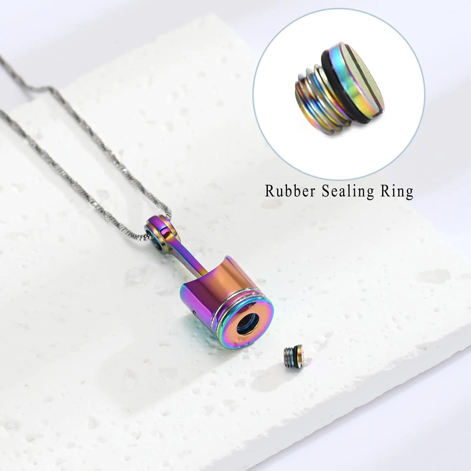 Motor Piston Urn Necklace for Ashes Cremation Jewelry Auto Parts Memorial Keepsake Stainless Steel Ashes Pendant for Men Women