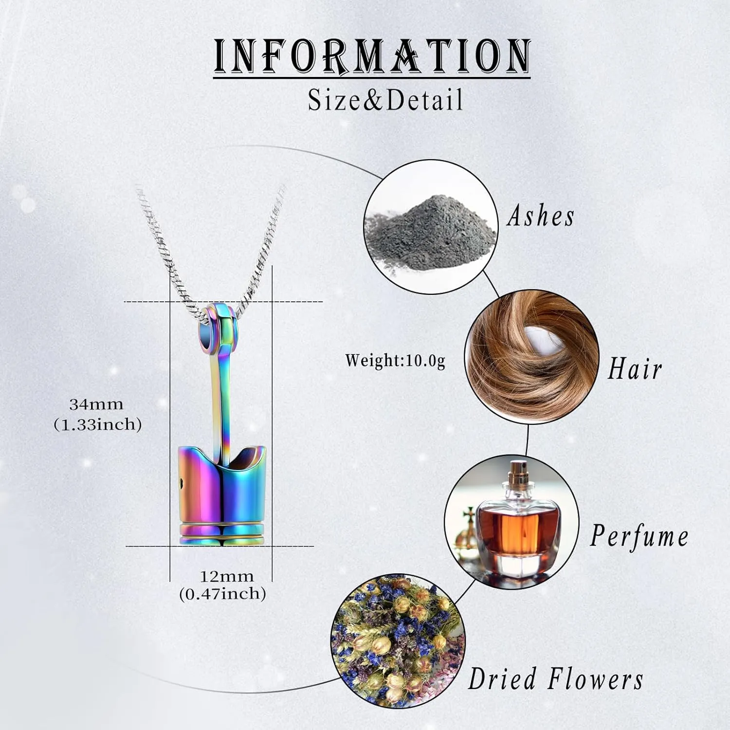 Motor Piston Urn Necklace for Ashes Cremation Jewelry Auto Parts Memorial Keepsake Stainless Steel Ashes Pendant for Men Women