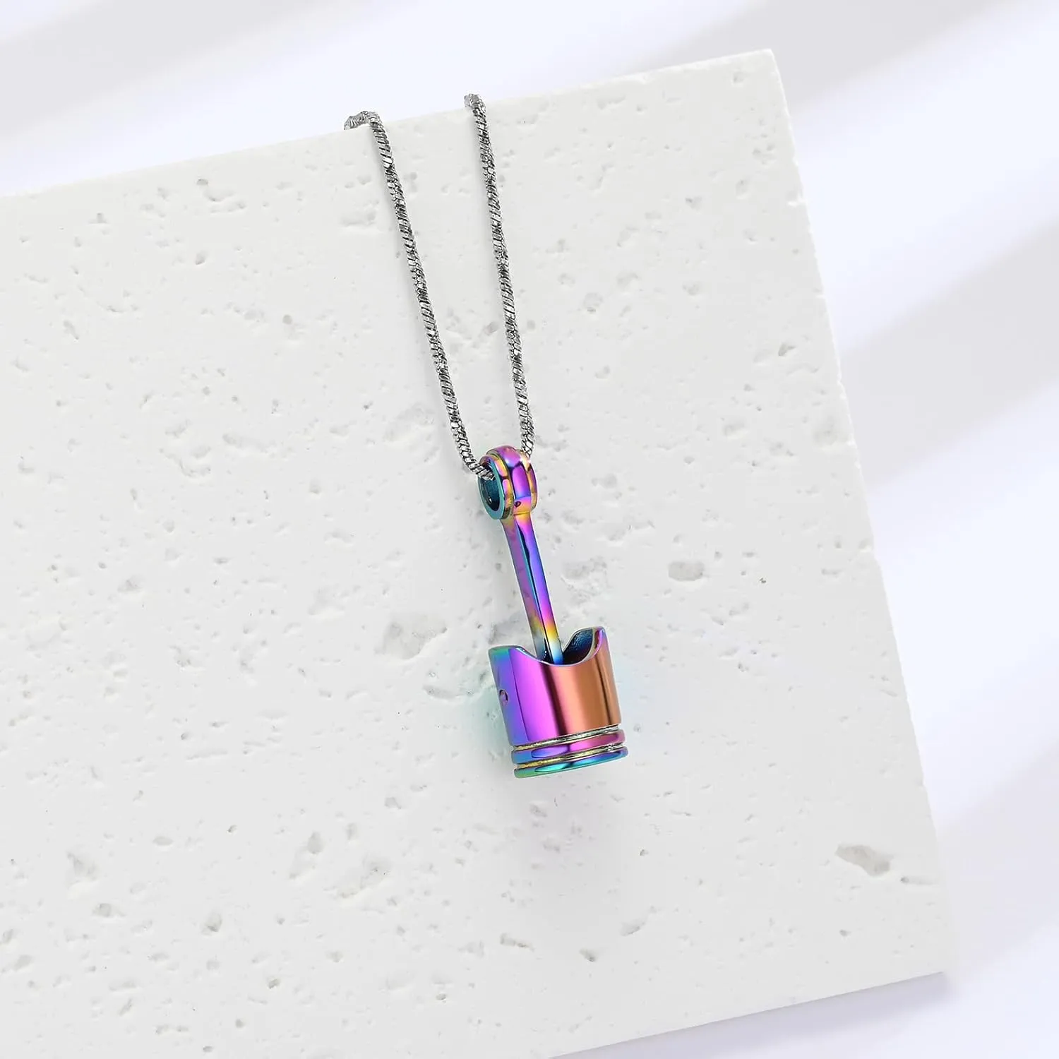 Motor Piston Urn Necklace for Ashes Cremation Jewelry Auto Parts Memorial Keepsake Stainless Steel Ashes Pendant for Men Women