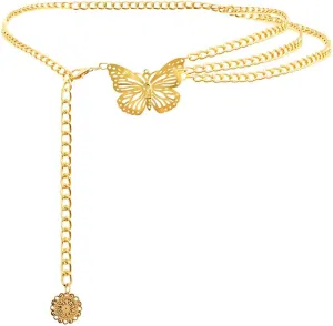Multilayer Metal Waist Chain Belt for Women, Adjustable Women Long Belt Body Belly Jewelry for Dresses Jeans Trousers