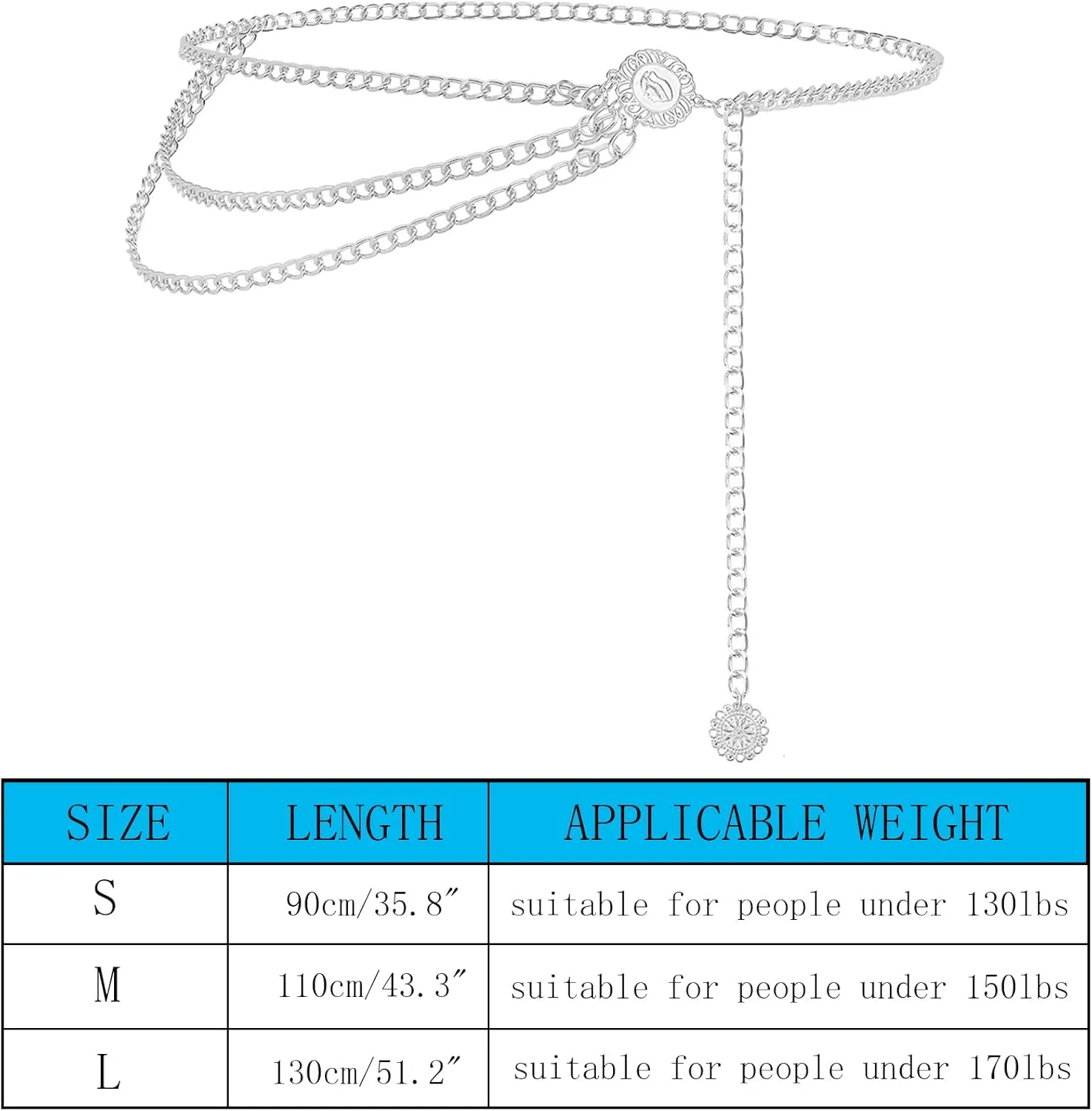 Multilayer Metal Waist Chain Belt for Women, Adjustable Women Long Belt Body Belly Jewelry for Dresses Jeans Trousers