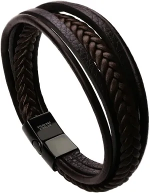 murtoo Mens Leather Bracelet with Clasp Cowhide Multi-Layer Braided Leather Mens Bracelet