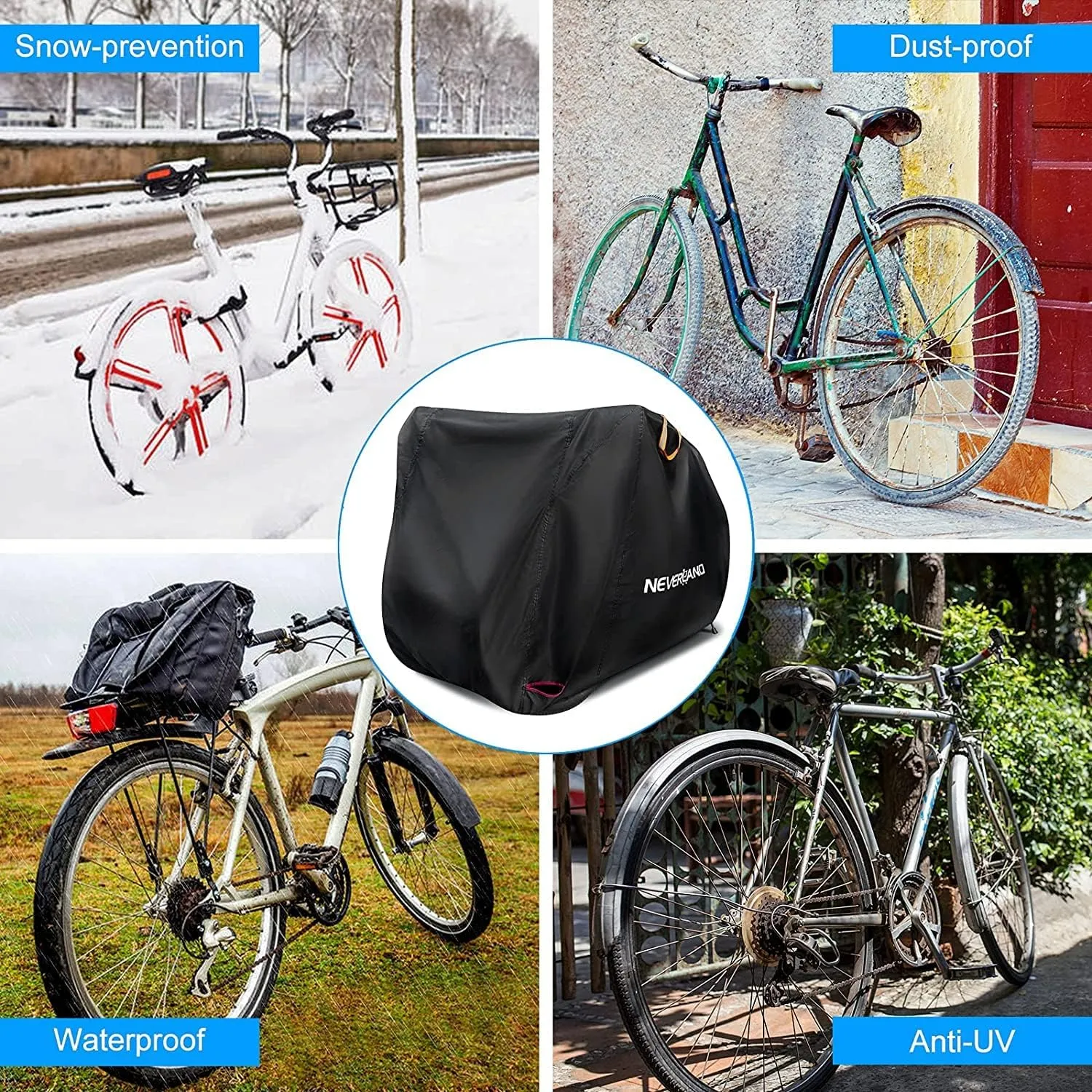 NEVERLAND Bike Cover Outdoor Waterproof Bicycle Covers Storage for 2 or 3 Bikes with Lock Hole Sun Rain Wind Dust Proof for Mountain Road Exercise Electric Hybrid Cruiser Bike