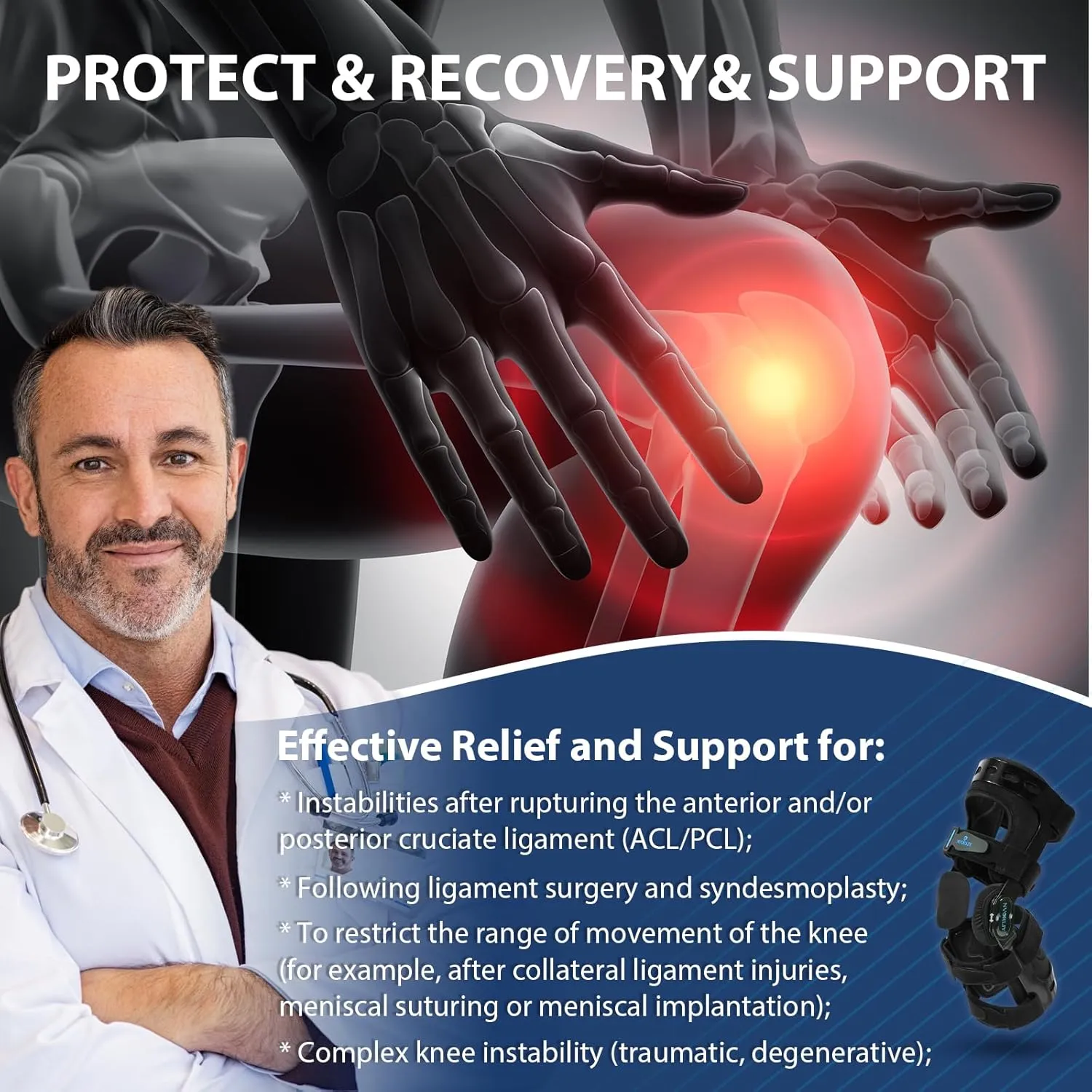 Nvorliy Orthopedic Knee Brace, Hinged ROM Knee Orthosis for ACL/MCL/PCL/Ligament Injuries, Arthritis(OA), Meniscus, Osteoarthritis - Fit Men & Women (Right, Large)