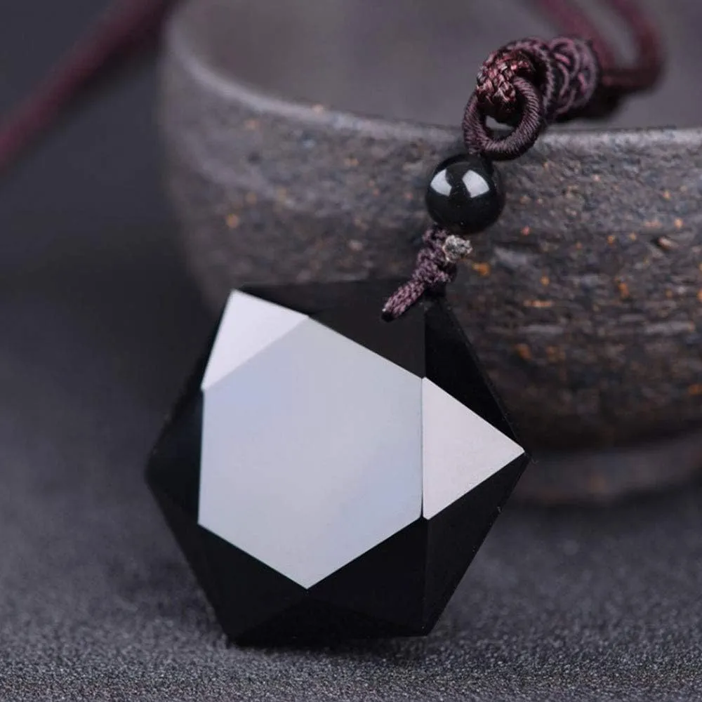 Obsidian,Black Obsidian Necklace Men Hexagram Natural Stone Crystal Pendant for Women Protection Hexagram Necklace
