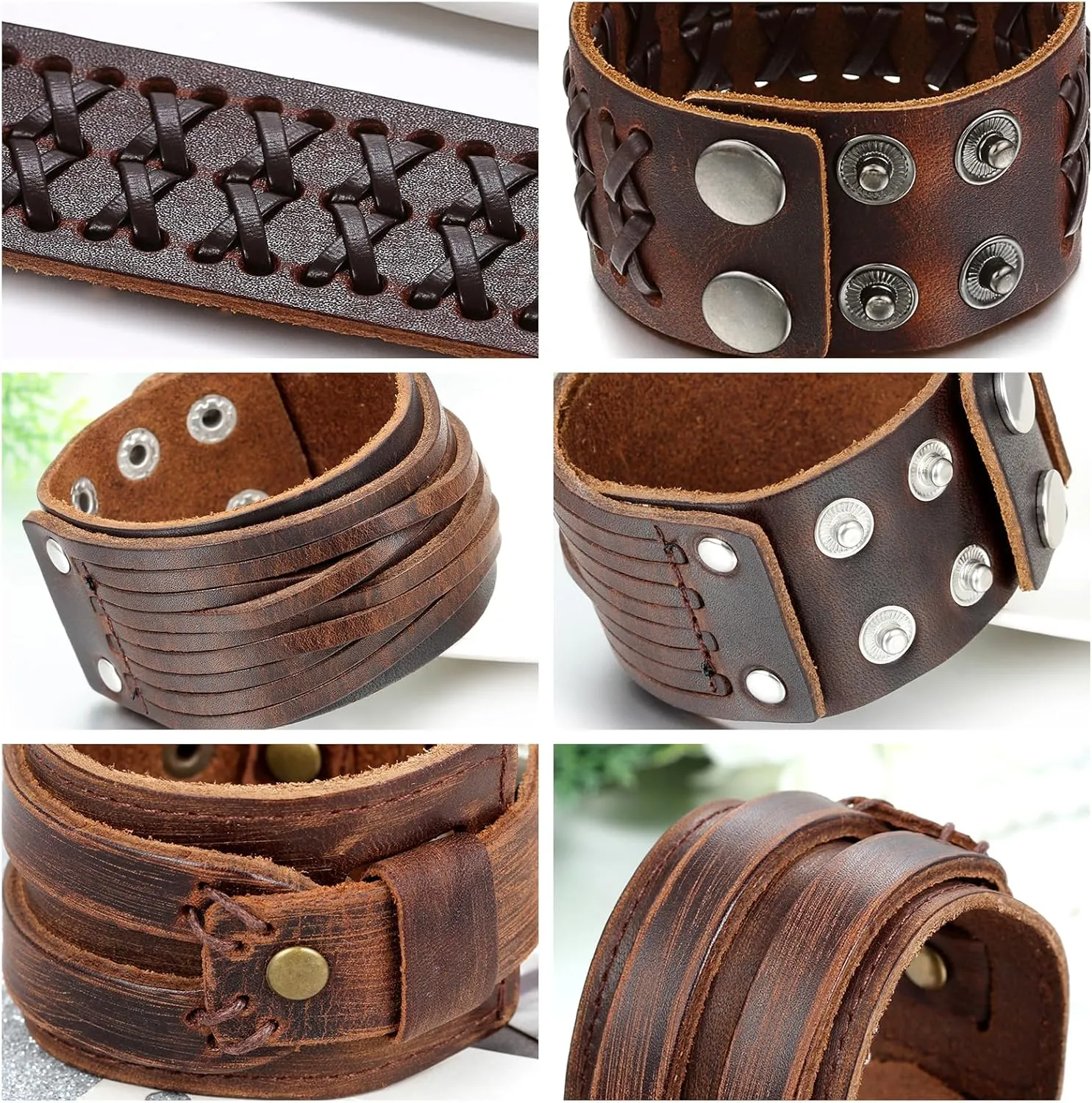 OIDEA Mens Bracelet Punk Multistrand Leather Braided Bangle Cuff Bracelet Set