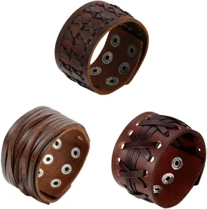OIDEA Mens Bracelet Punk Multistrand Leather Braided Bangle Cuff Bracelet Set