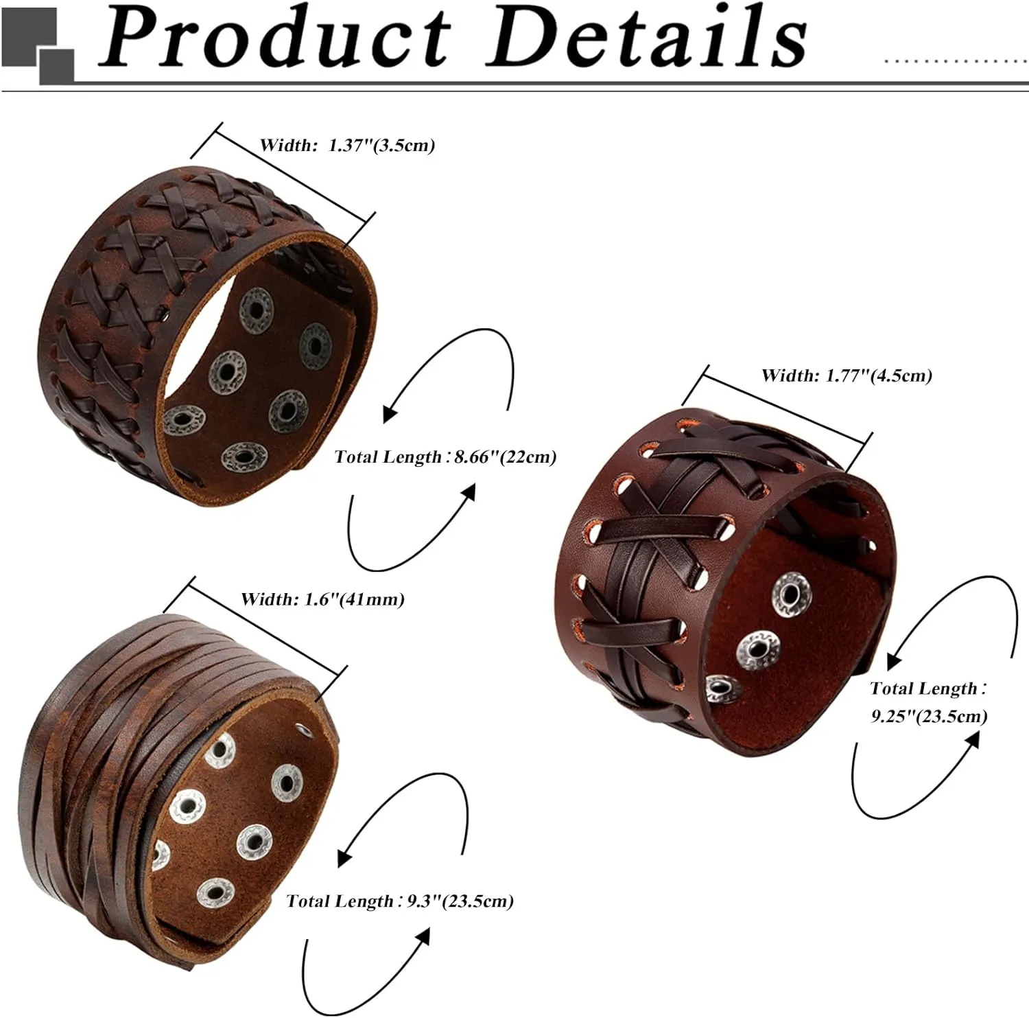 OIDEA Mens Bracelet Punk Multistrand Leather Braided Bangle Cuff Bracelet Set