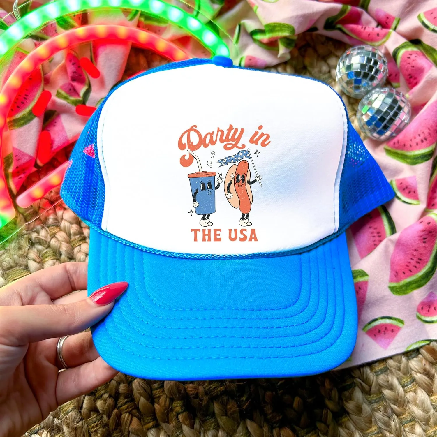 Party in The USA 4th of July Hot Dog Hat Classic 5 Panel Mesh Snap Back