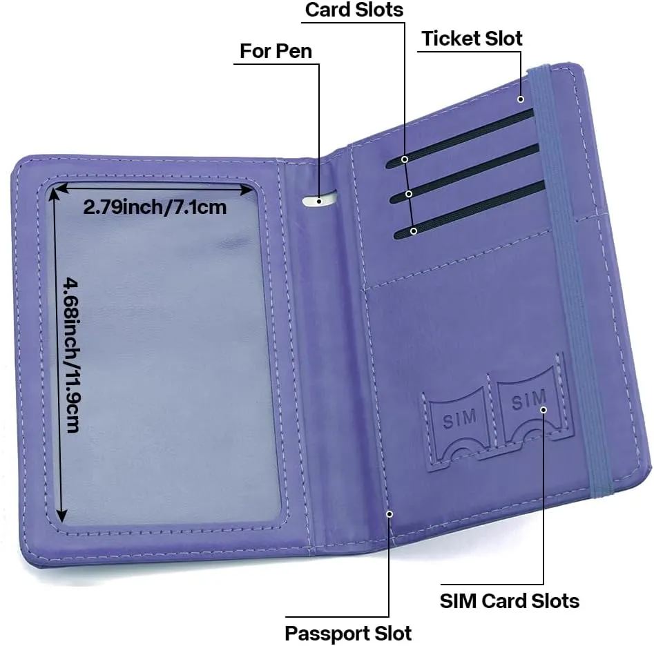 Passport Cover 2 Pack, Waterproof Leather Wallet - Dark Purple and Pink - Men, Women, Family Travel Essentials