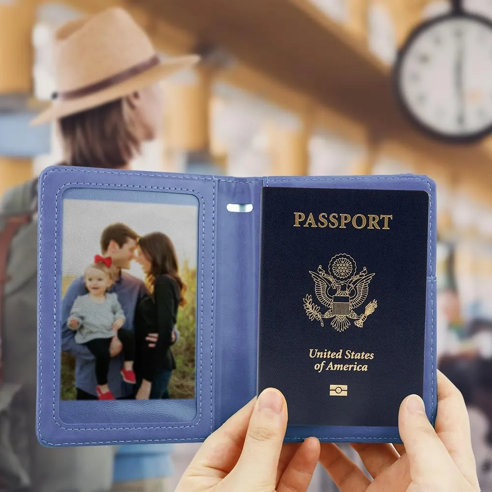 Passport Cover 2 Pack, Waterproof Leather Wallet - Dark Purple and Pink - Men, Women, Family Travel Essentials