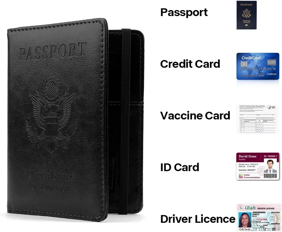 Passport Holder for Travel, Leather Passport Holder RFID Blocking Passport Cover Wallet Passport Case with Pen Holder Passport Holders for Travel Women Men Family Travels Must Haves Essentials, Black