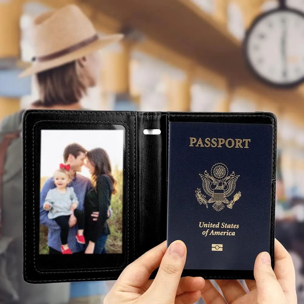 Passport Holder for Travel, Leather Passport Holder RFID Blocking Passport Cover Wallet Passport Case with Pen Holder Passport Holders for Travel Women Men Family Travels Must Haves Essentials, Black