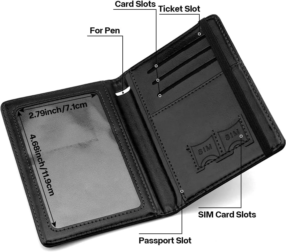 Passport Holder for Travel, Leather Passport Holder RFID Blocking Passport Cover Wallet Passport Case with Pen Holder Passport Holders for Travel Women Men Family Travels Must Haves Essentials, Black