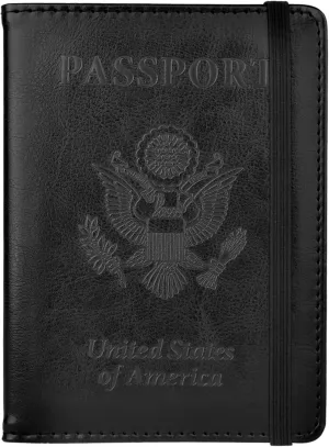 Passport Holder for Travel, Leather Passport Holder RFID Blocking Passport Cover Wallet Passport Case with Pen Holder Passport Holders for Travel Women Men Family Travels Must Haves Essentials, Black