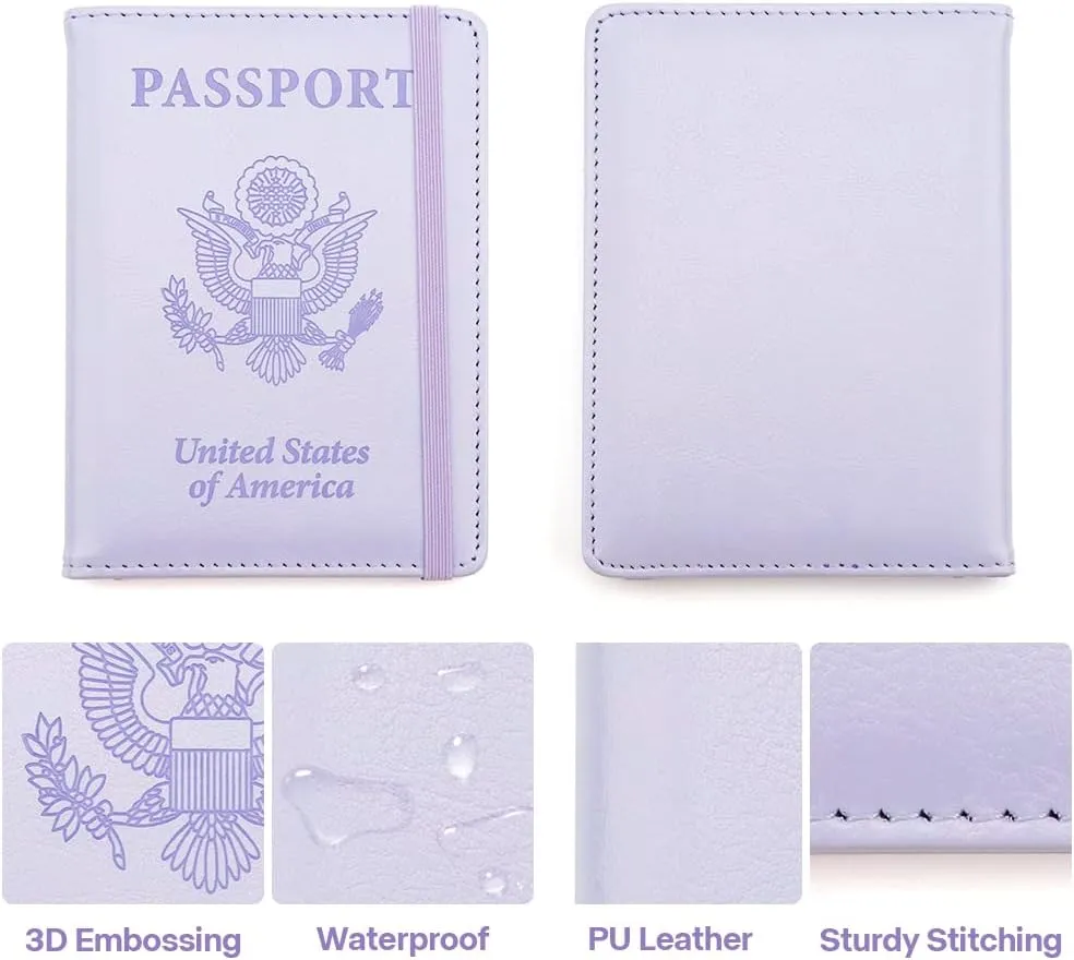 Passport Holder for Travel, Leather Passport Holder RFID Blocking Passport Cover Wallet Passport Case with Pen Holder Passport Holders for Travel Women Men Family Travels Must Haves Essentials,Purple