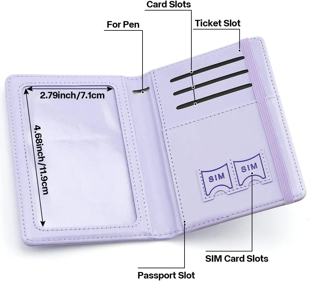 Passport Holder for Travel, Leather Passport Holder RFID Blocking Passport Cover Wallet Passport Case with Pen Holder Passport Holders for Travel Women Men Family Travels Must Haves Essentials,Purple