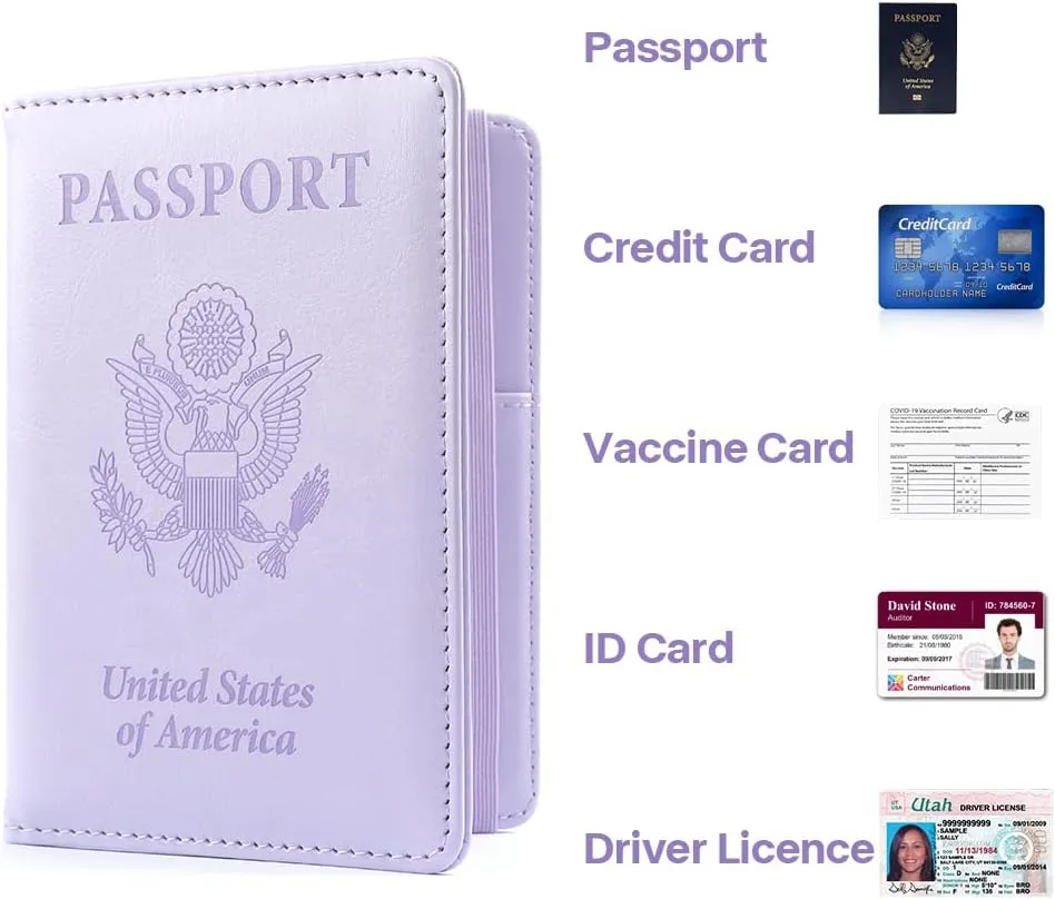 Passport Holder for Travel, Leather Passport Holder RFID Blocking Passport Cover Wallet Passport Case with Pen Holder Passport Holders for Travel Women Men Family Travels Must Haves Essentials,Purple