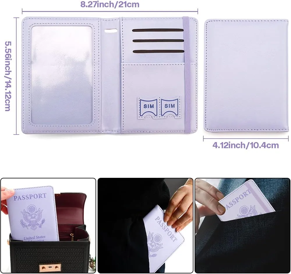 Passport Holder for Travel, Leather Passport Holder RFID Blocking Passport Cover Wallet Passport Case with Pen Holder Passport Holders for Travel Women Men Family Travels Must Haves Essentials,Purple