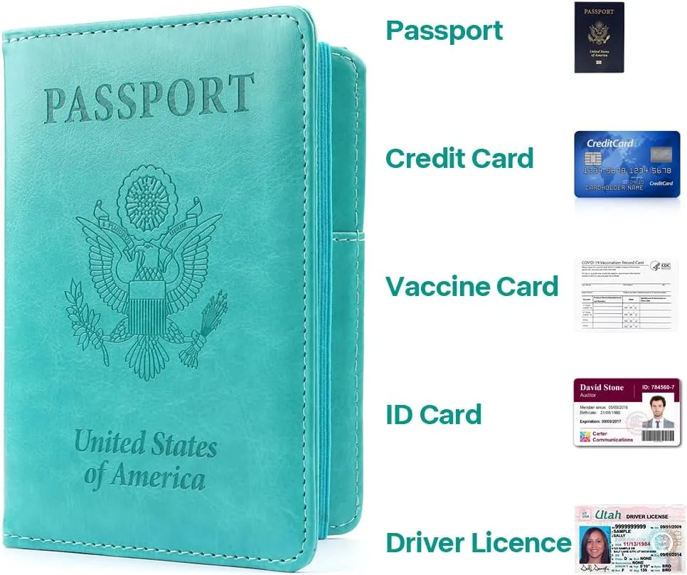 Passport Holder for Travel,Leather Passport Holder RFID Blocking Passport Cover Wallet Passport Case with Pen Holder Passport Holders for Travel Women Men Family Travels Must Haves Essential,Turquoise