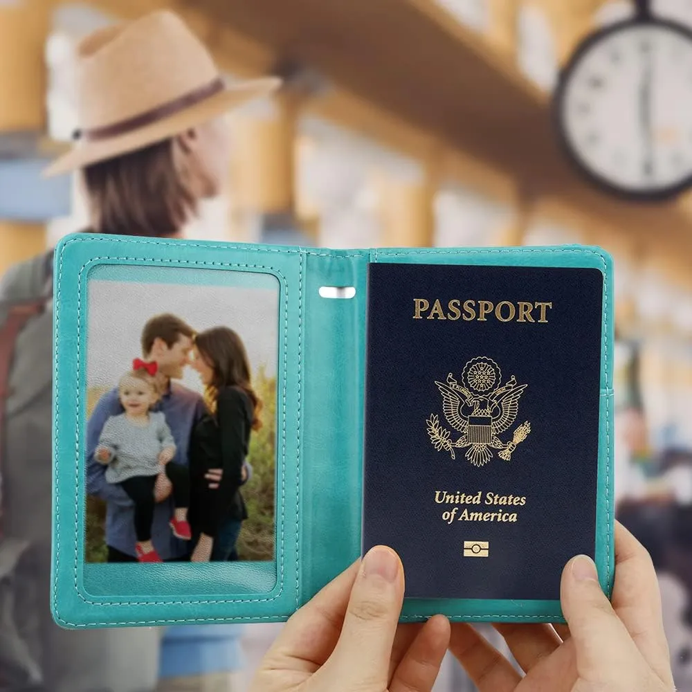 Passport Holder for Travel,Leather Passport Holder RFID Blocking Passport Cover Wallet Passport Case with Pen Holder Passport Holders for Travel Women Men Family Travels Must Haves Essential,Turquoise