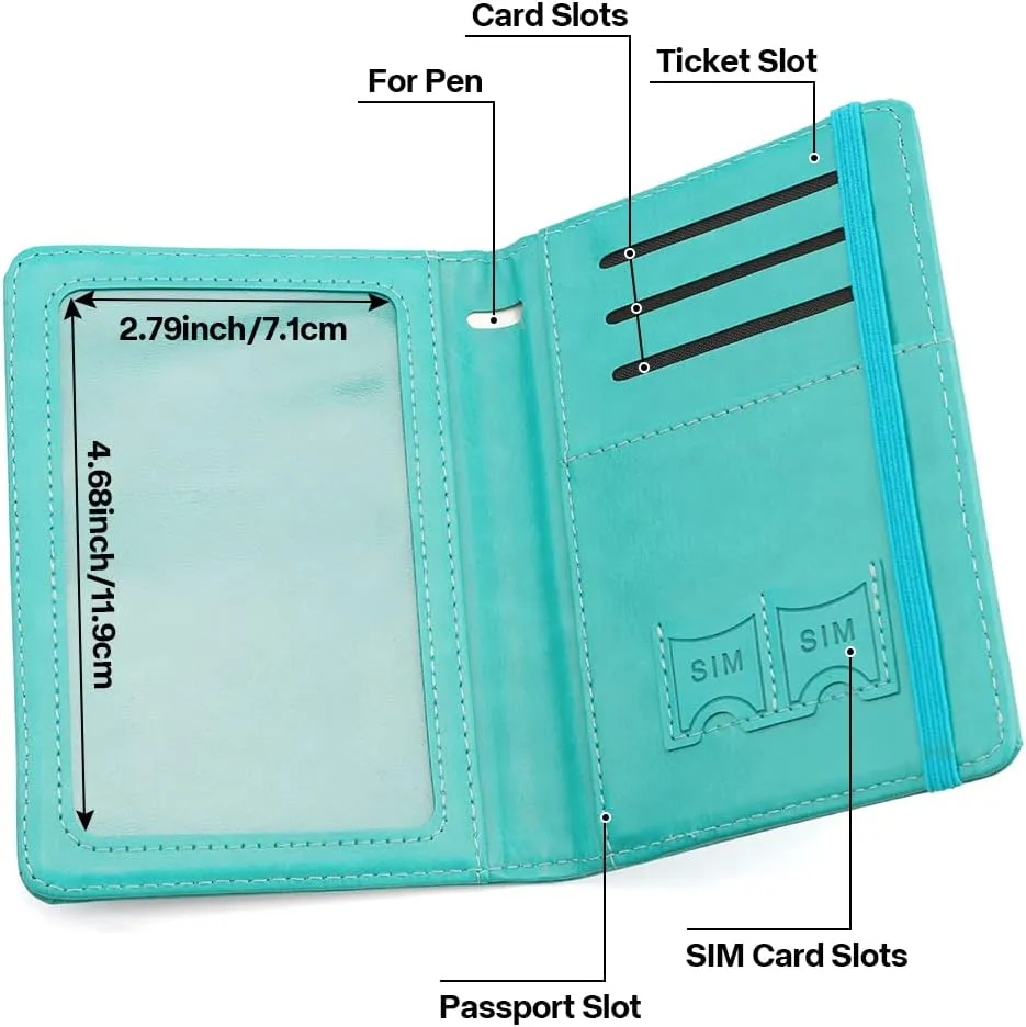 Passport Holder for Travel,Leather Passport Holder RFID Blocking Passport Cover Wallet Passport Case with Pen Holder Passport Holders for Travel Women Men Family Travels Must Haves Essential,Turquoise