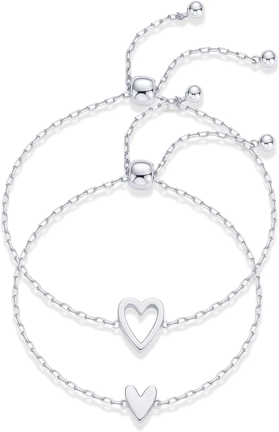 PAVOI 14K Gold Plated Matching Heart Charms Solitaire Bracelet Set for Women | Adjustable Love Friendship Two Bracelet Pack