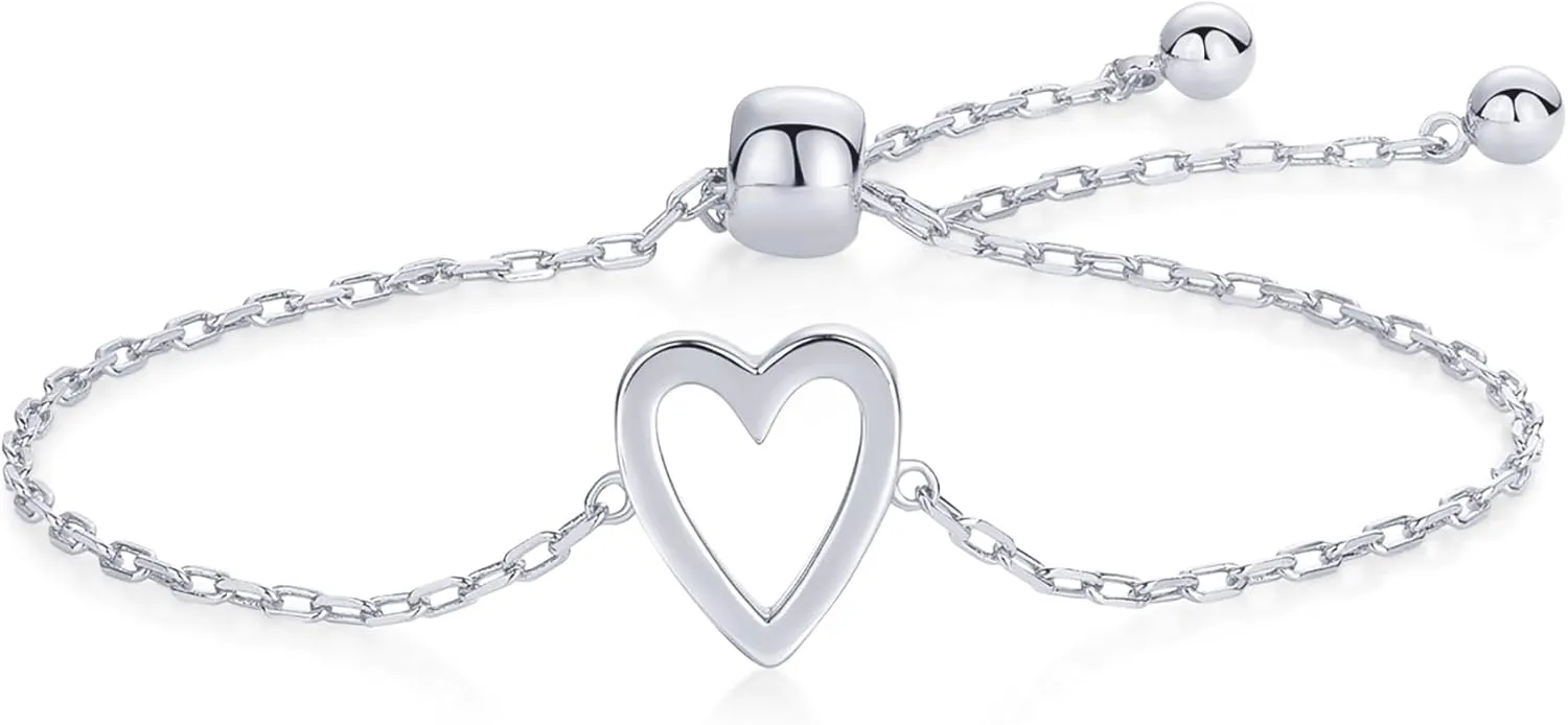 PAVOI 14K Gold Plated Matching Heart Charms Solitaire Bracelet Set for Women | Adjustable Love Friendship Two Bracelet Pack
