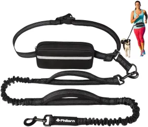 Philorn Hands Free Dog Leash with Pouch, Adjustable Waist for Walking, Running, Jogging, Hiking - Medium Large Dogs - Dual Handles and Durable Bungee