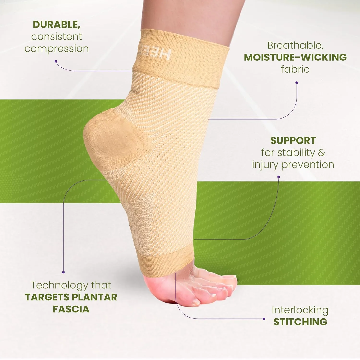 Plantar Fasciitis Compression Foot Sleeves - Socks with Arch & Ankle Support - Brace for Heel Pain Relief, Spur, Sore Feet for Men & Women (Beige, L/XL)