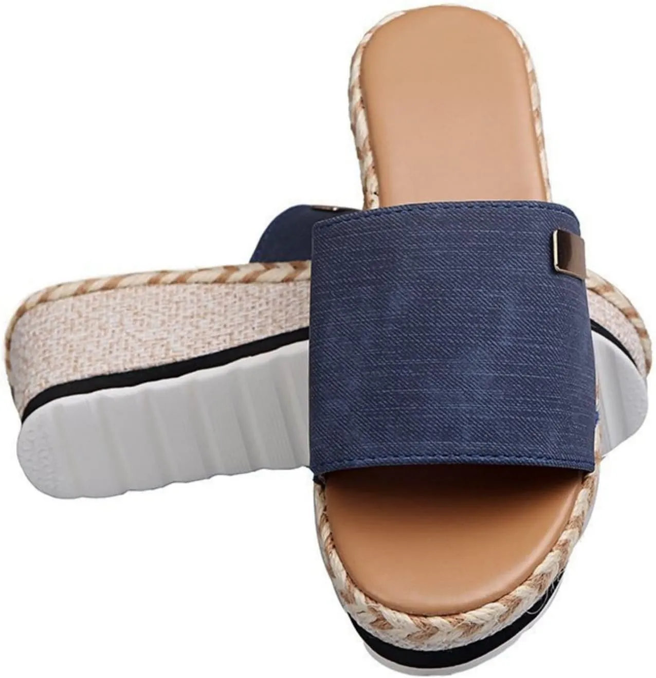 Platform Sandals Women Cute Wedge Espadrilles Slip On Summer Beach Raffia Vacation Slippers Cute Woven Casual Beach Shoes Comfortable Open Toe Dressy Slippers