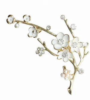Plum Blossom Brooches Women White Enamel Flower Golden Ally Bouquet Brooch Pins Coat Jewelry