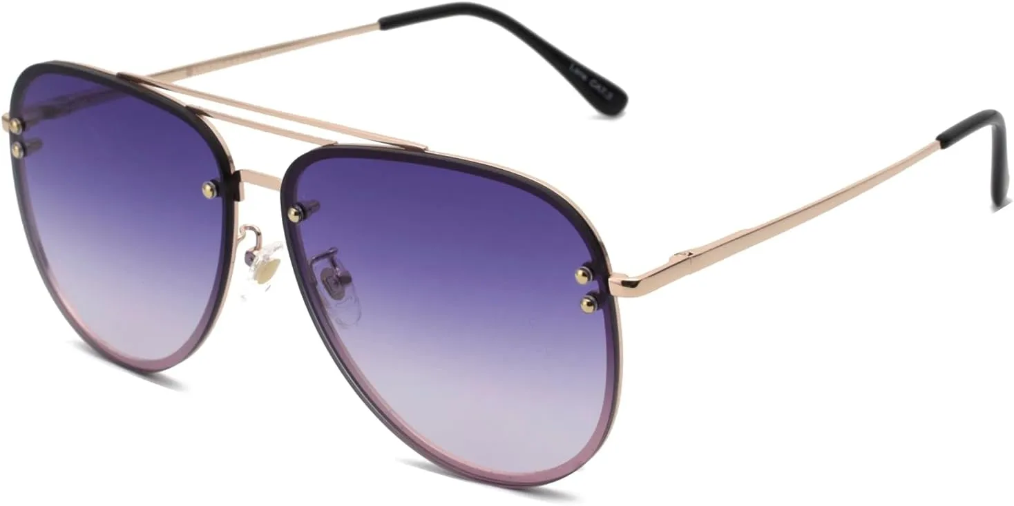 Premium Rimless Oversized Aviator Sunglasses for Women, Polarized PC Lens UV Protection Women’s Shade VF2203
