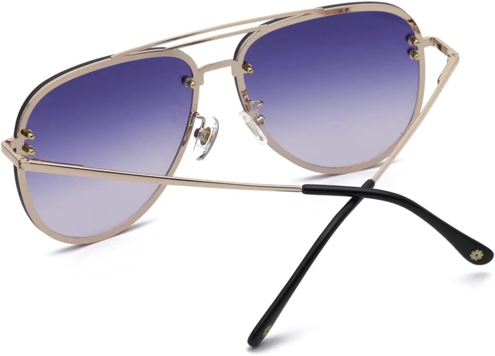 Premium Rimless Oversized Aviator Sunglasses for Women, Polarized PC Lens UV Protection Women’s Shade VF2203