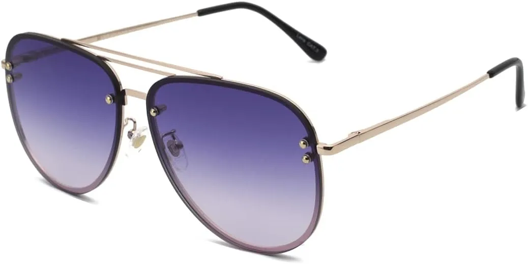 Premium Rimless Oversized Aviator Sunglasses for Women, Polarized PC Lens UV Protection Women’s Shade VF2203