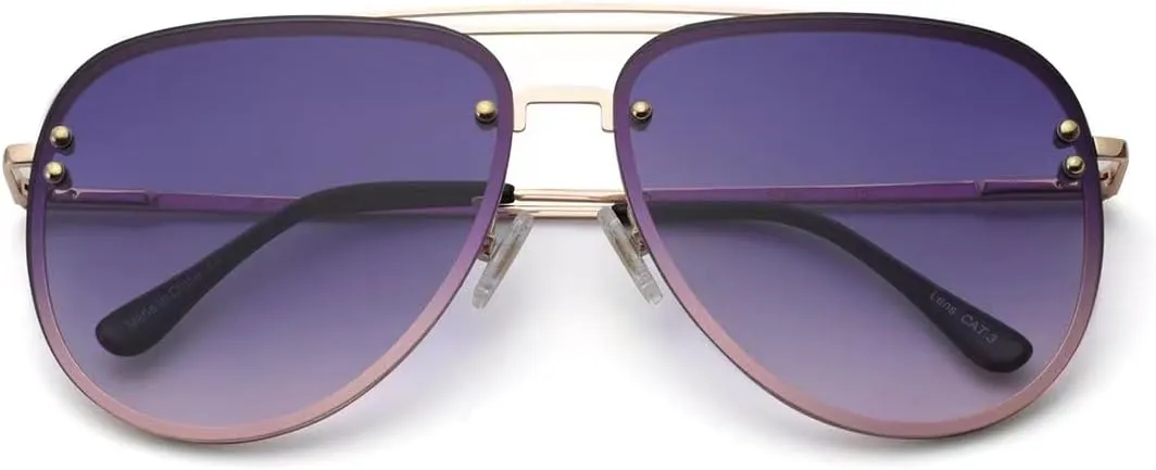 Premium Rimless Oversized Aviator Sunglasses for Women, Polarized PC Lens UV Protection Women’s Shade VF2203