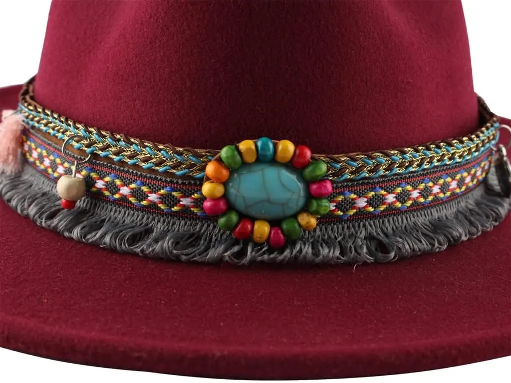 PTEXTU Autumn and Winter Retro Woolen Hat Women's National Wind Jazz Woolen Hat Felt Hat